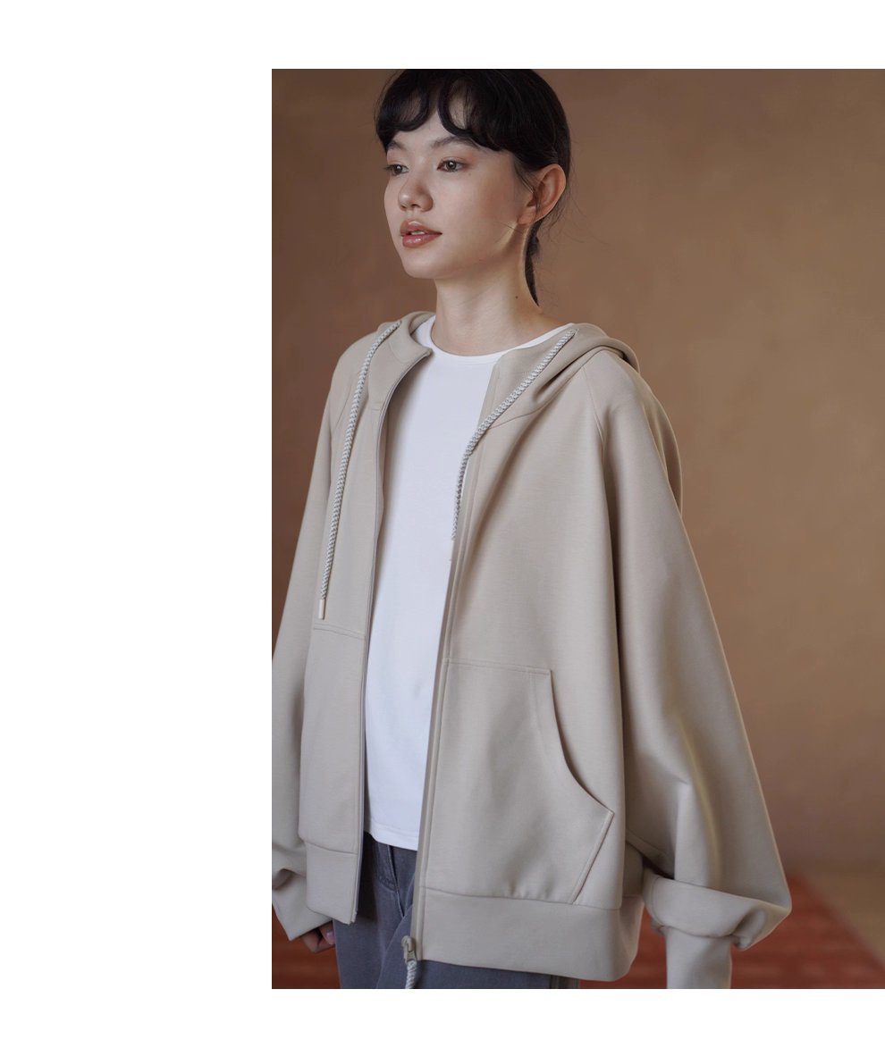 細節控柔軟起司衛衣休閒寬鬆暗格肌理棉感顯瘦連帽外套