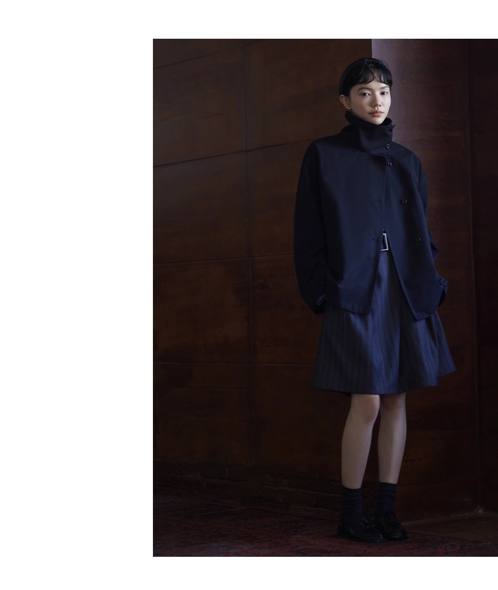 100棉細斜紋挺括水洗廓形立領寬鬆一手長顯瘦風衣外套女