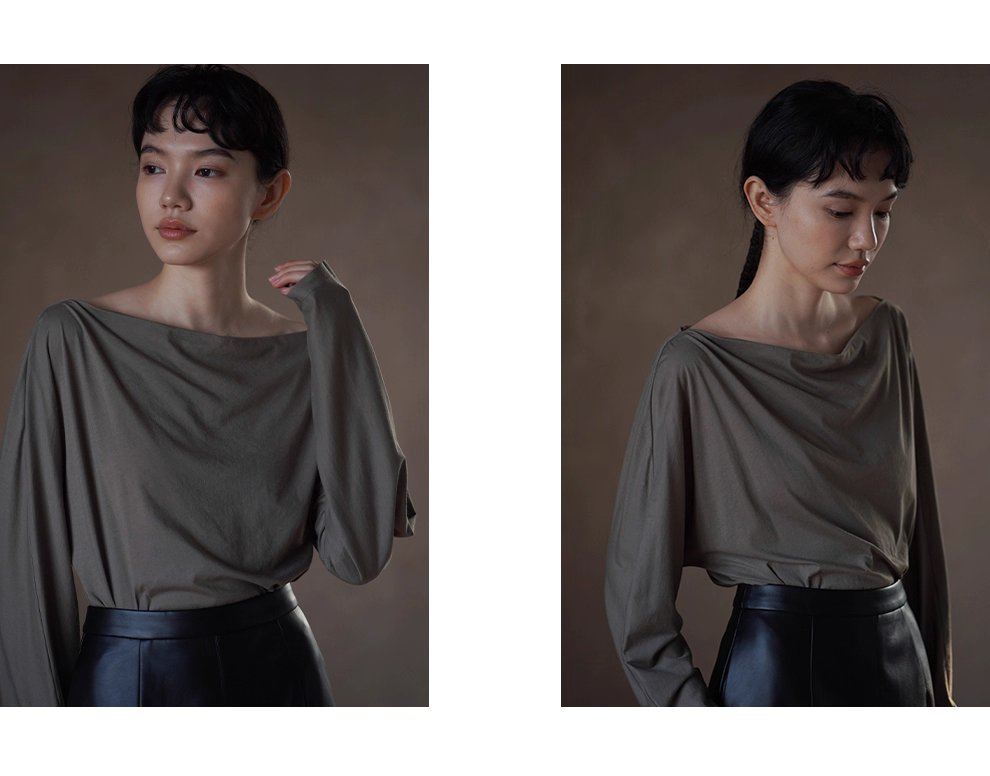 鬆弛法式100棉親膚透氣氣質蕩領寬鬆通勤顯瘦長袖上衣女