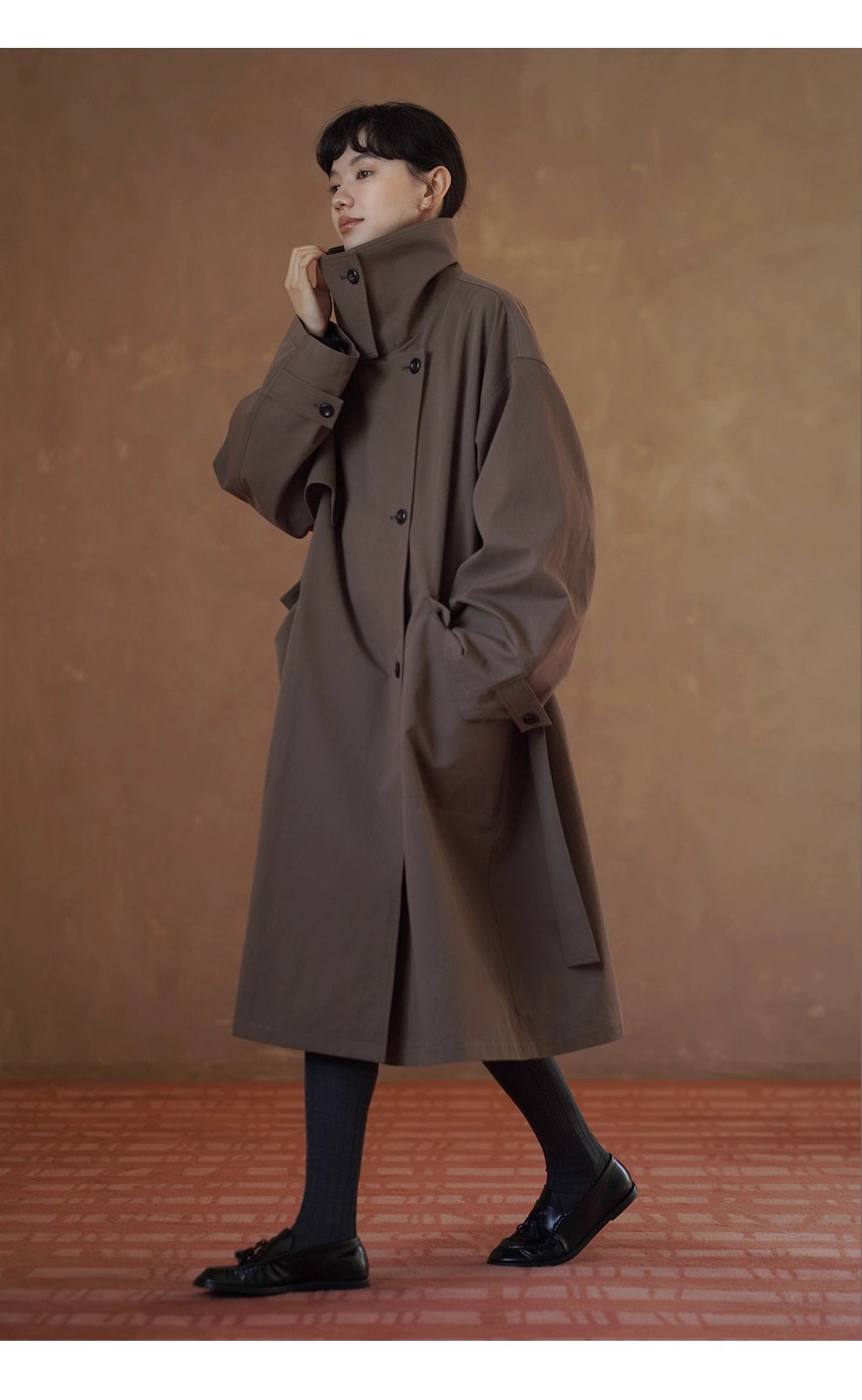 利落入秋100棉挺括寬鬆簡約氣場長款顯瘦通勤風衣外套女