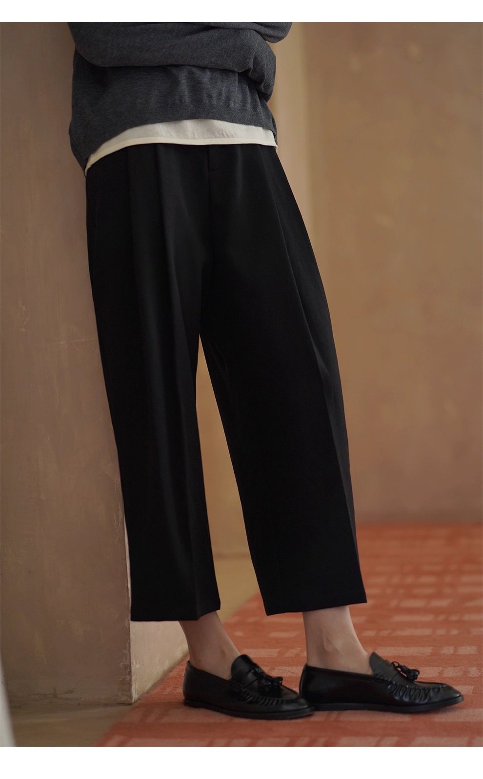 紳士通勤西裝褲俐落剪裁簡約法式高腰顯瘦錐形九分褲女