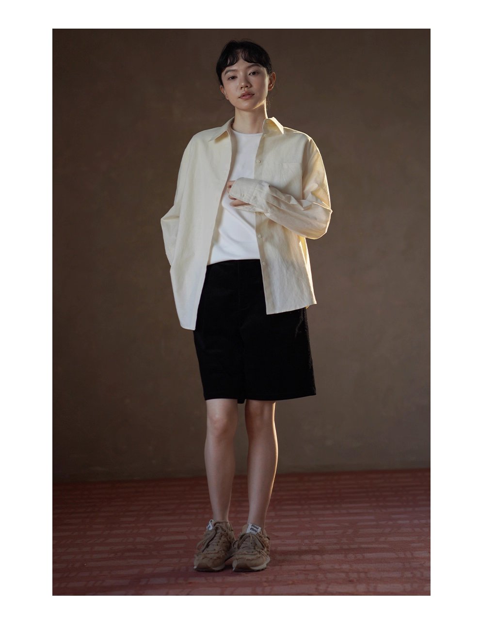 清香檸檬舒適棉麻混紡長袖疊穿寬鬆襯衫顯瘦通勤上衣女