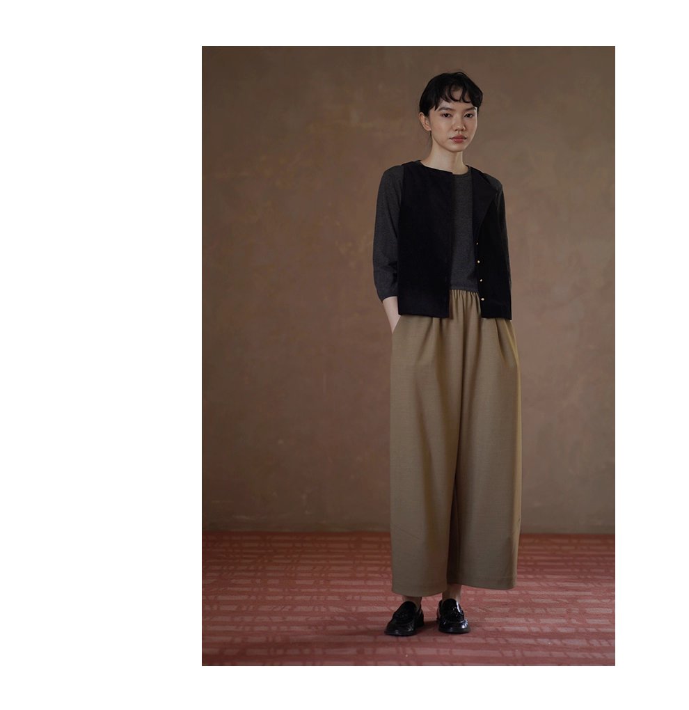 秋日慵懶氛圍鬆緊高腰不挑人顯瘦通勤寬鬆直筒遮肉長褲