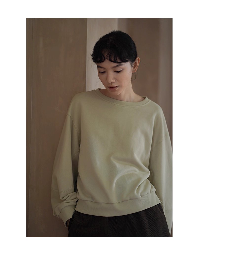 青芒椰椰衛衣寬鬆落肩長袖圓領顯瘦軟糯棉感休閒上衣女