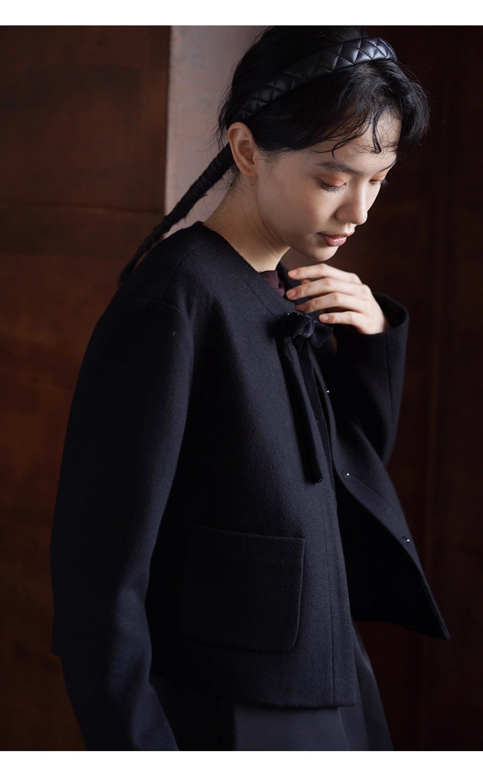 少女祈禱外套可拆式絲絨蝴蝶高含量羊毛短版正肩西裝女