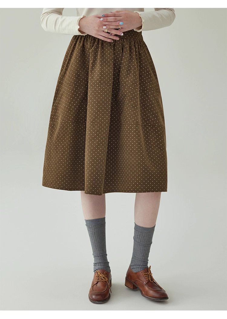 復古波點燈芯絨半身裙女秋冬新款高腰純棉a字裙