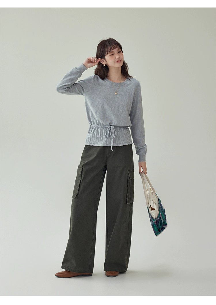 小眾抽繩提花下擺針織衫女秋季新款長袖內搭上衣,小眾抽繩提花下擺針織衫女秋季新款長袖內搭上衣,HBEW1094,小眾抽繩提花下擺針織衫女秋季新款長袖內搭上衣,簡約大方,抽繩衣襬