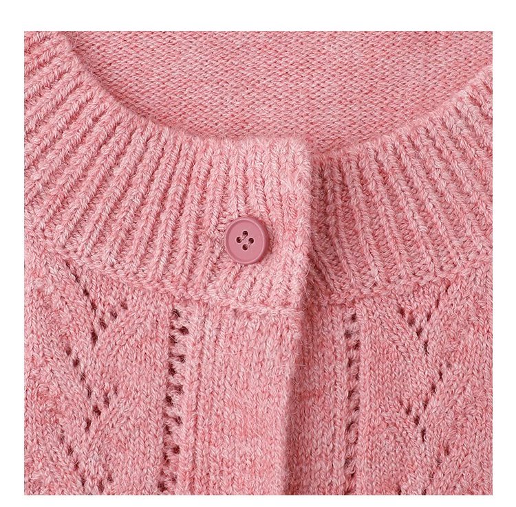 少女感粉紅花朵毛衣開襟女秋季新款寬鬆長袖上衣