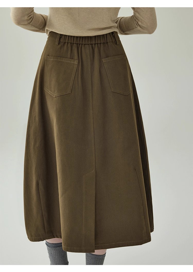 復古純色a字純棉半身裙女秋季新款後鬆緊花苞裙