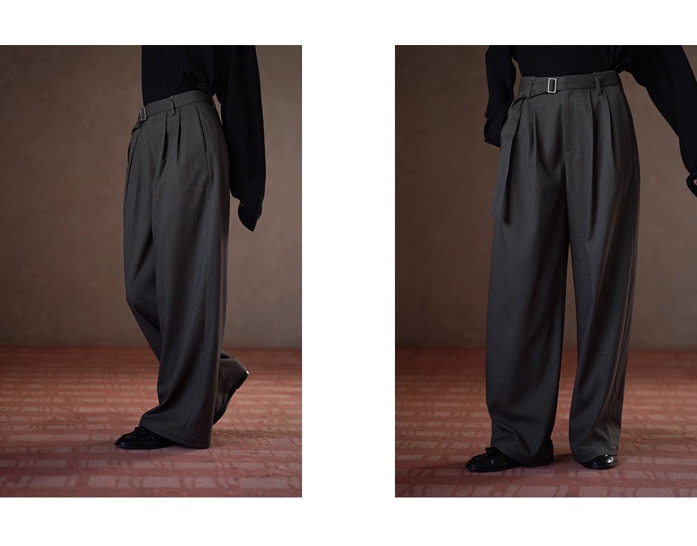 質感鬆弛通勤單品羊毛混紡西裝長褲高腰寬鬆顯瘦腿褲