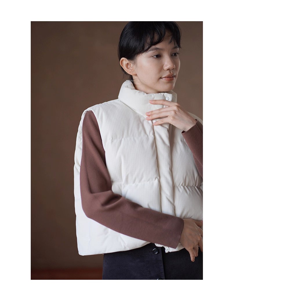 保暖軟糯小泡芙格外套紋肌理寬鬆短款立領夾棉馬甲棉服