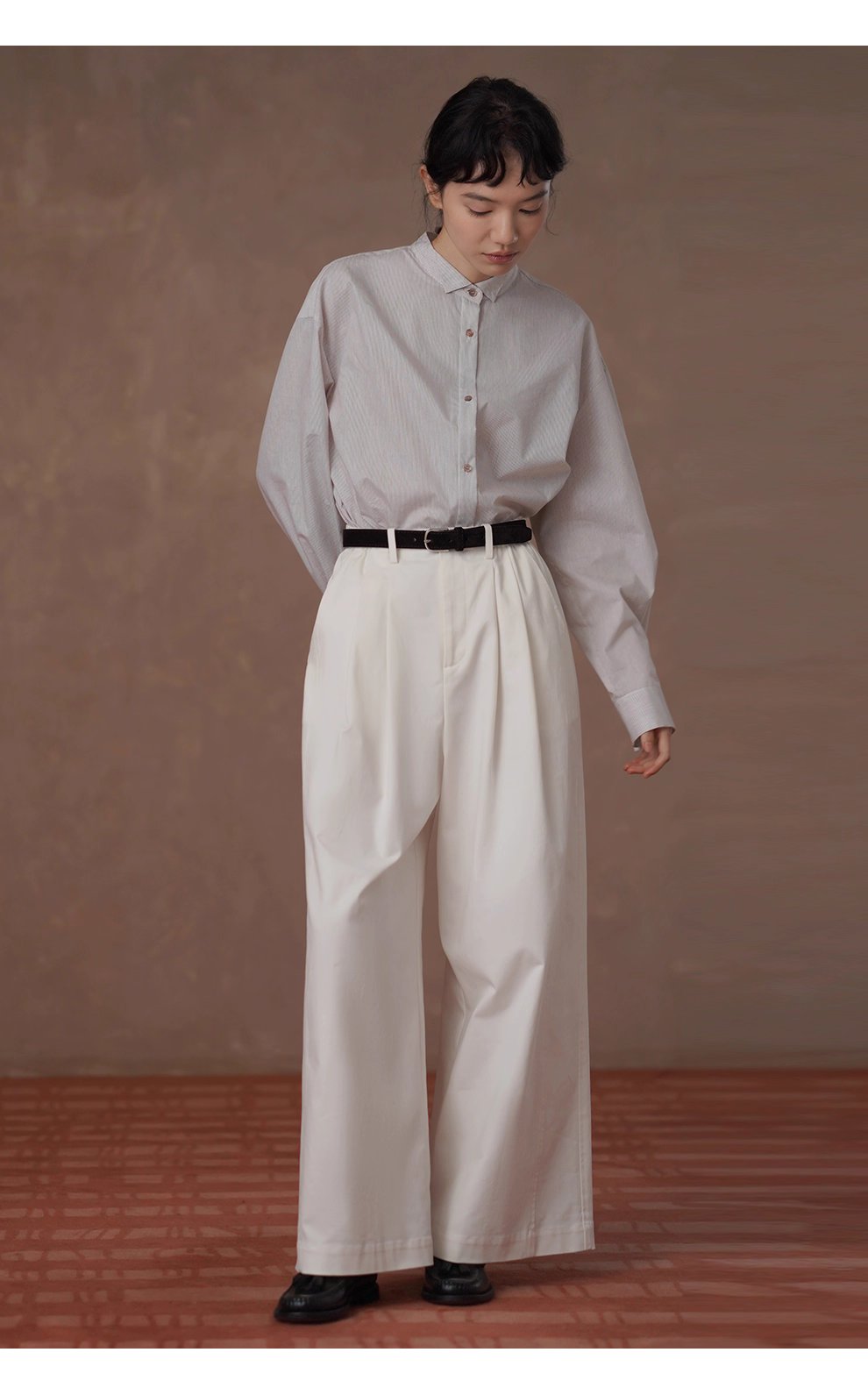 素描課堂藝術生襯衫小尖領設計細條紋寬鬆顯瘦通勤上衣