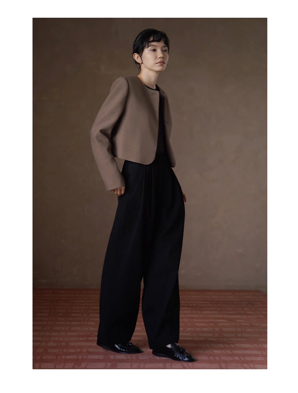 低調霧面紗卡品質長褲可調式褲袢高腰寬鬆顯瘦直筒褲女