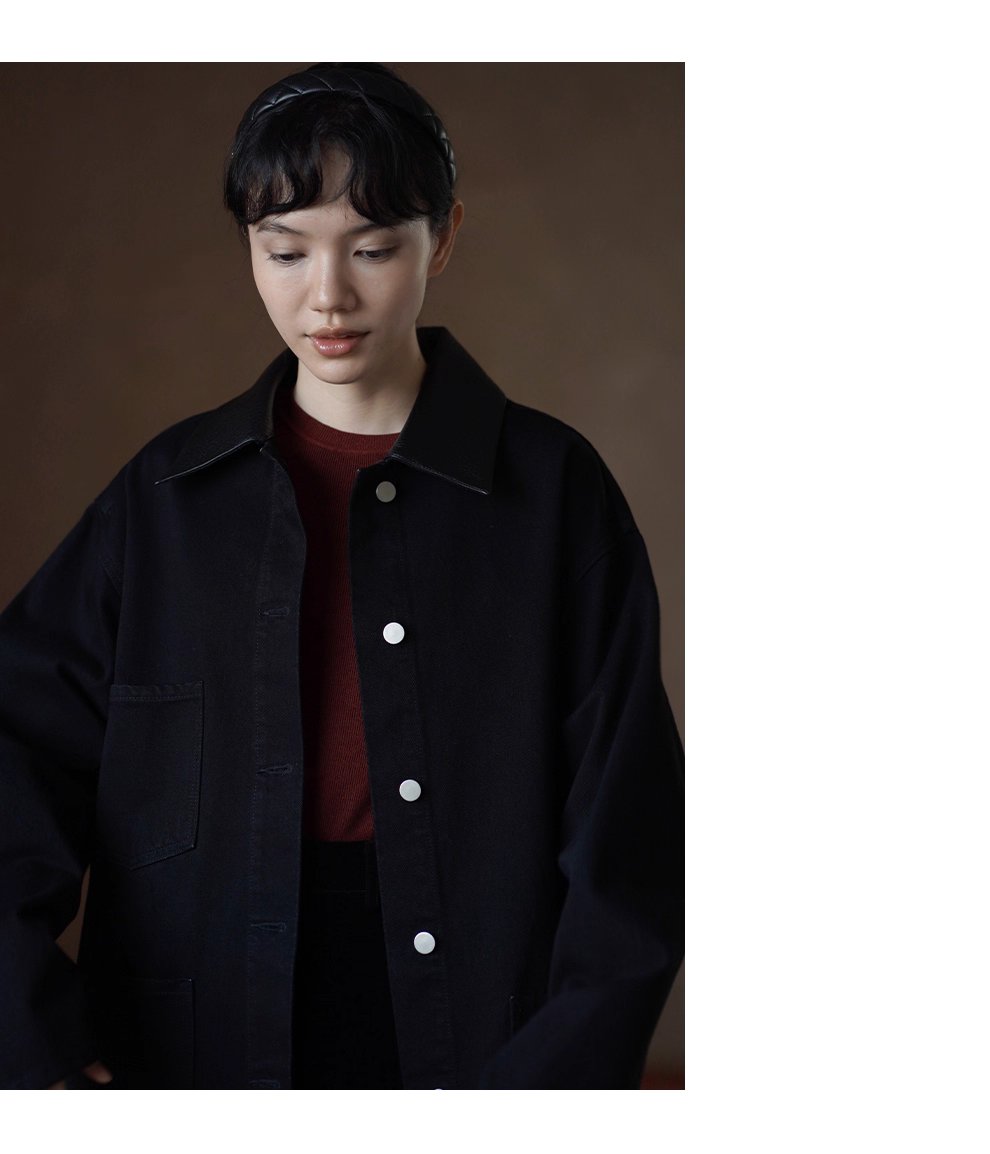 小眾拼接皮領100棉挺括水洗牛仔服一手長顯瘦寬鬆外套女