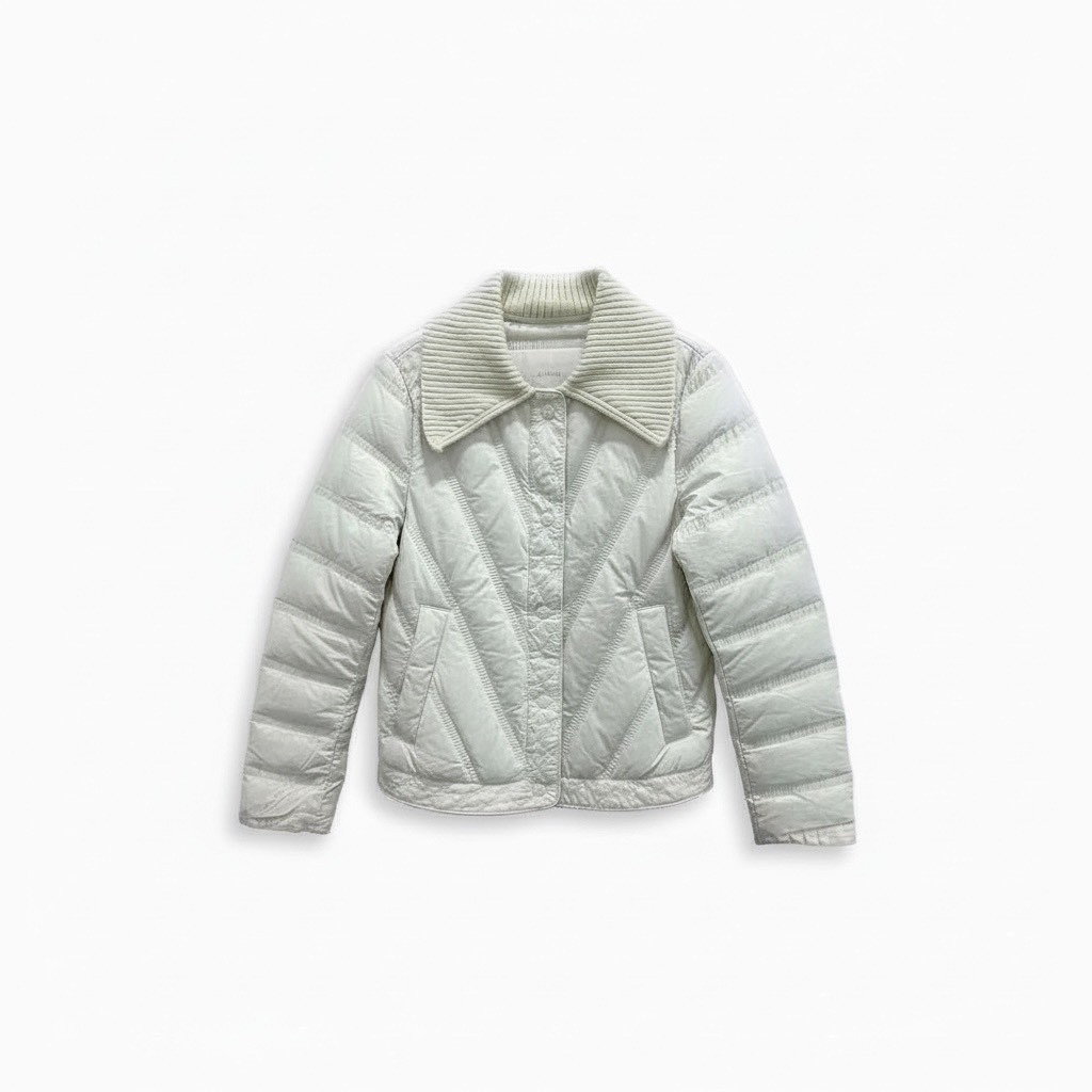 輕盈款白鴨絨輕薄大朵絨斜紋針織翻領羽絨衣外套