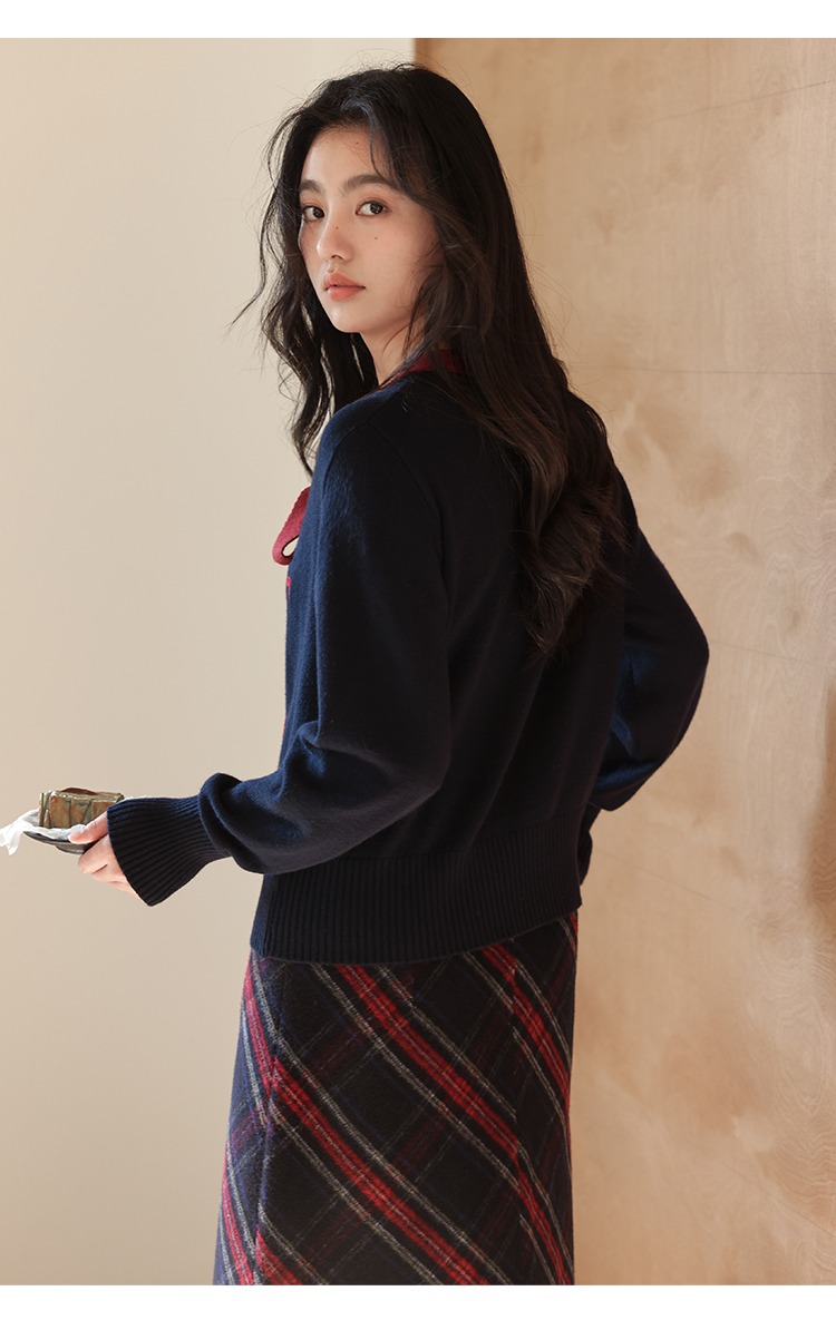 學院小香風蝴蝶結綁帶針織衫女秋冬毛衣