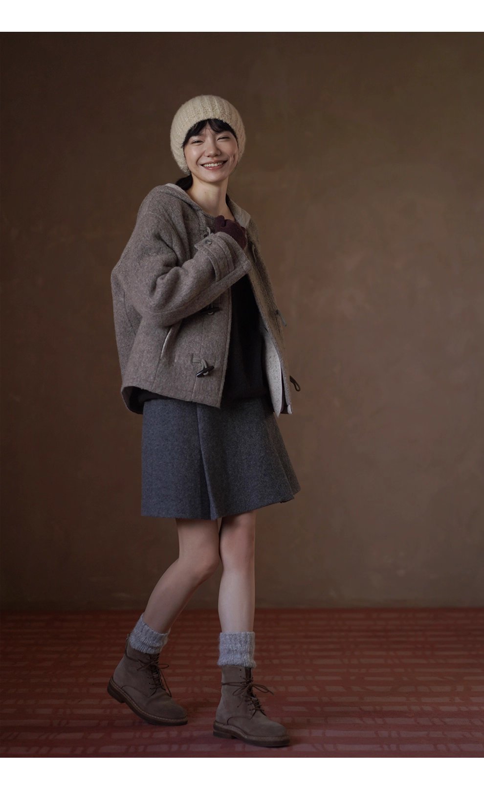 書香學院風外套澳洲進口羊毛駝絨連帽牛角扣短款雙面呢