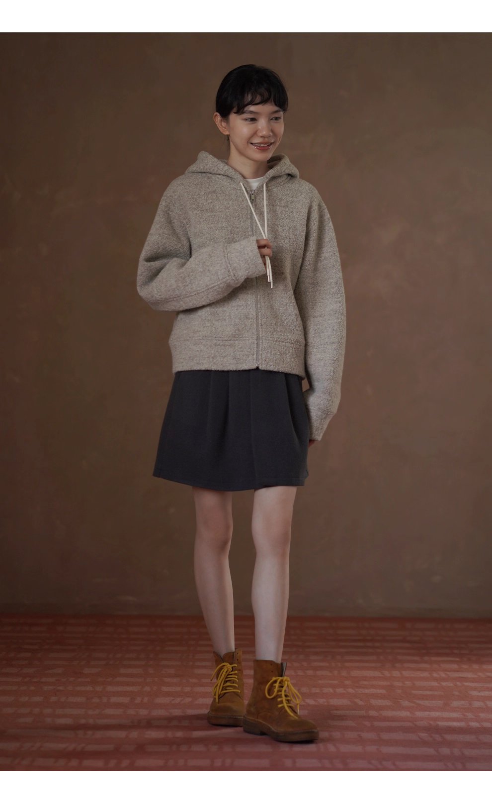 顆粒肌理絨感100綿羊毛輪廓休閒顯瘦連帽衛衣保暖外套女