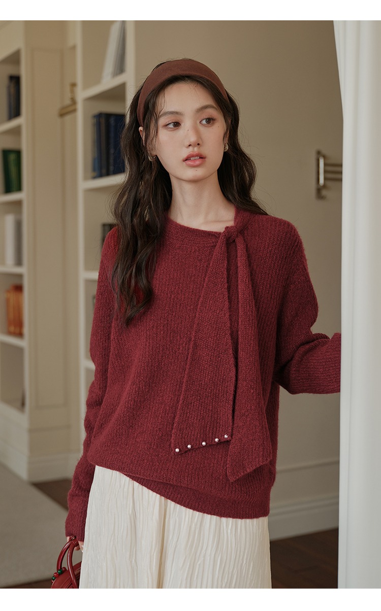 聖誕穿搭紅色毛衣女秋冬綁帶針織衫,聖誕穿搭紅色毛衣女秋冬綁帶針織衫,HBEW1954,聖誕穿搭紅色毛衣女秋冬綁帶針織衫,聖誕穿搭,立體綁帶