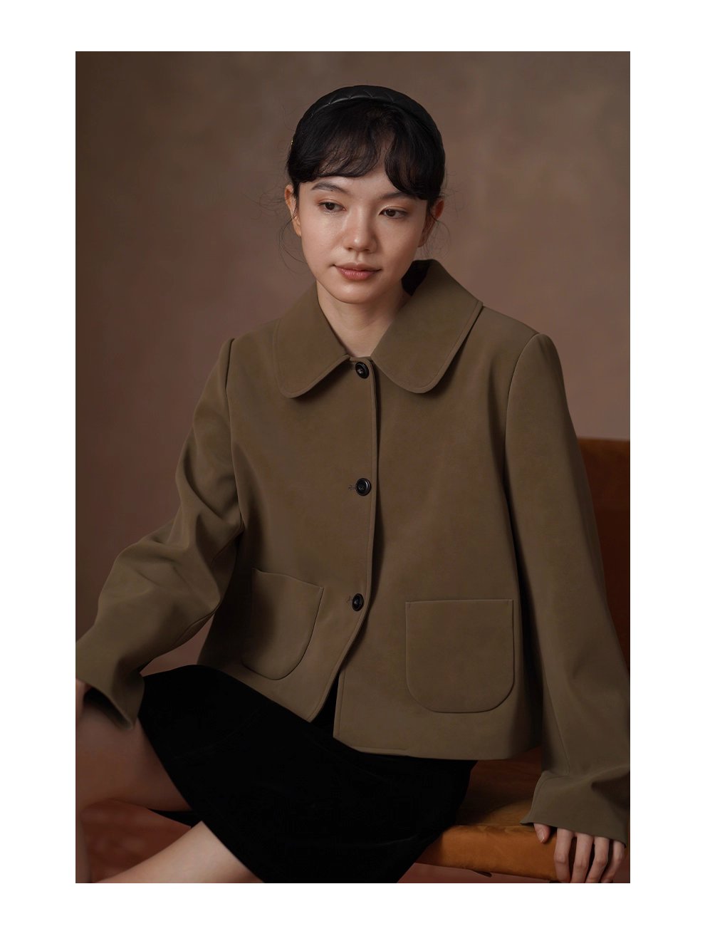 溫暖可露麗風外套磨砂霧面pu短版寬鬆正肩翻領顯瘦夾克