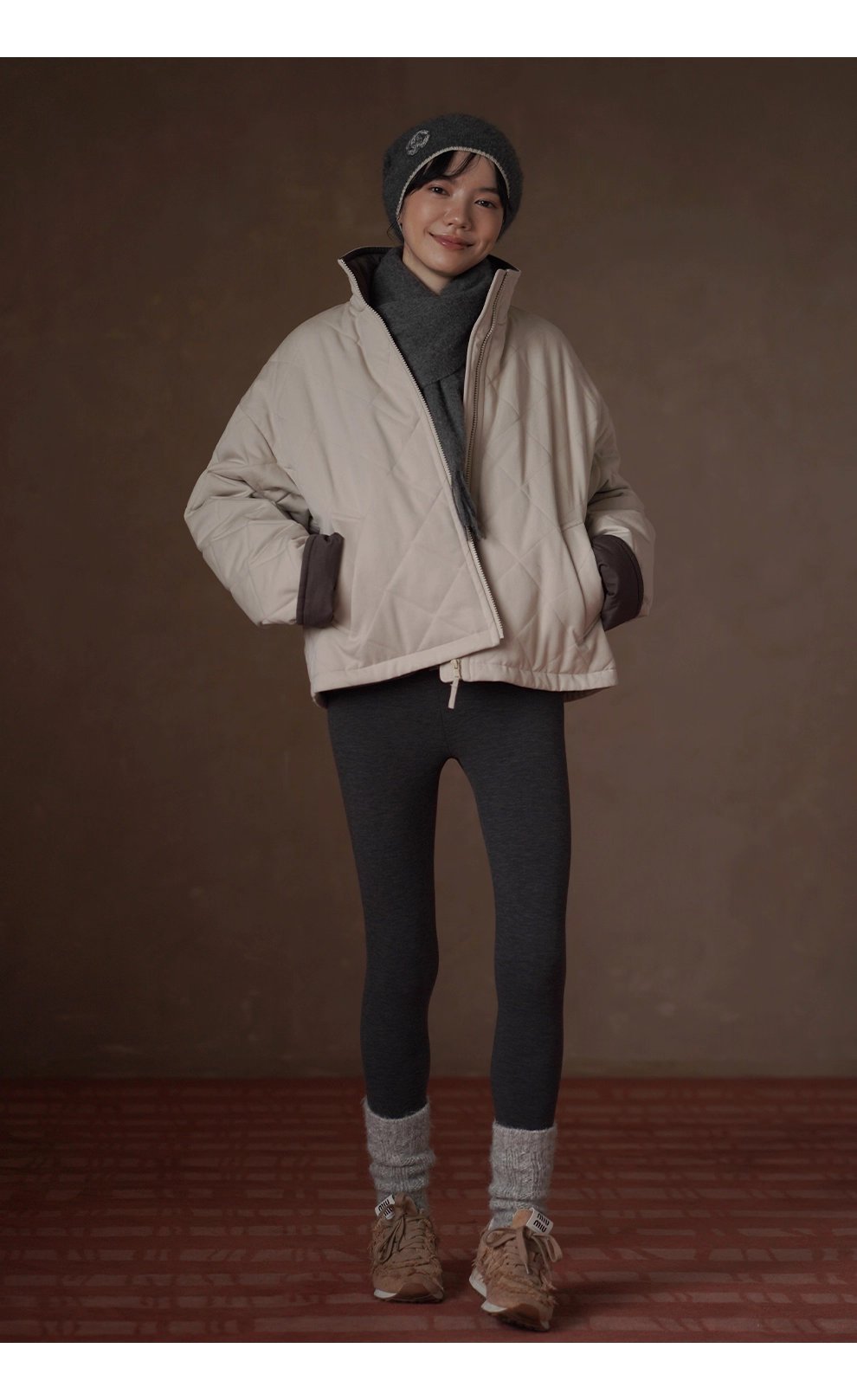 從容冬日保暖棉服立領廓形菱格絎線夾棉撞色顯瘦外套女