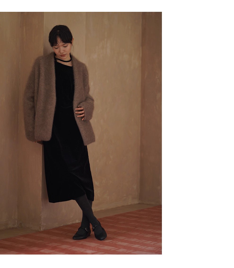 略施粉黛優雅宴會高克重品質絲絨繫帶不對稱領洋裝女