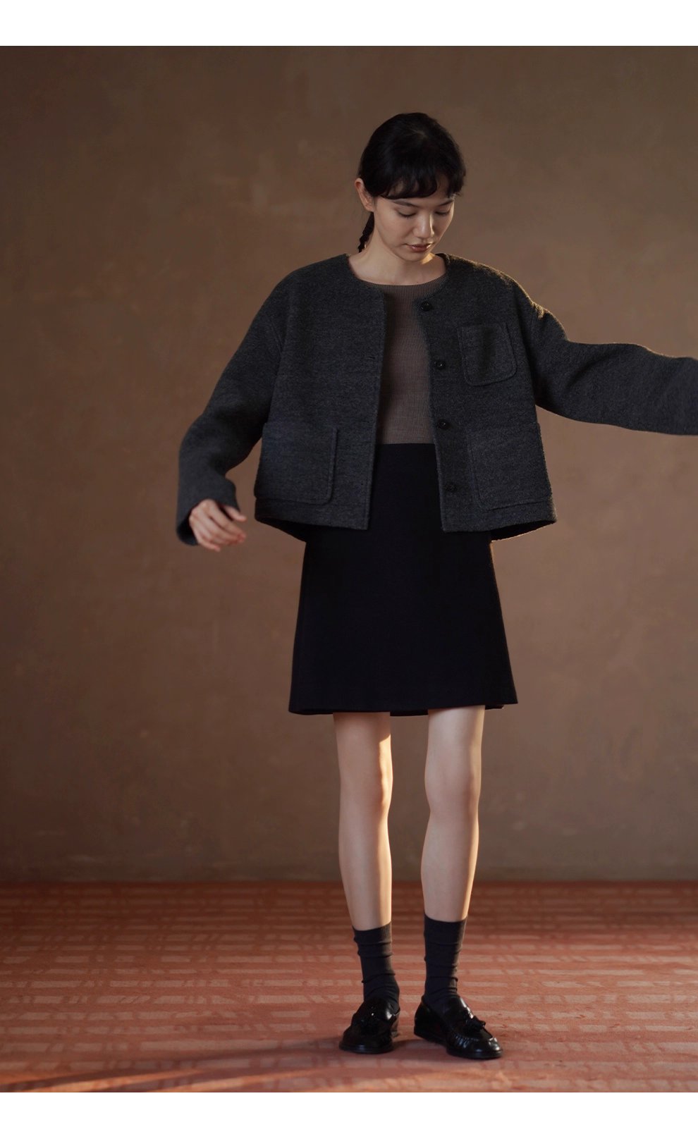 高克重高比例羊毛立絨毛呢外套短款圓領通勤顯瘦大衣女,高克重高比例羊毛立絨毛呢外套短款圓領通勤顯瘦大衣女,HBEW5097,高克重高比例羊毛立絨毛呢外套短款圓領通勤顯瘦大衣女,圓領排扣,羊毛混紡