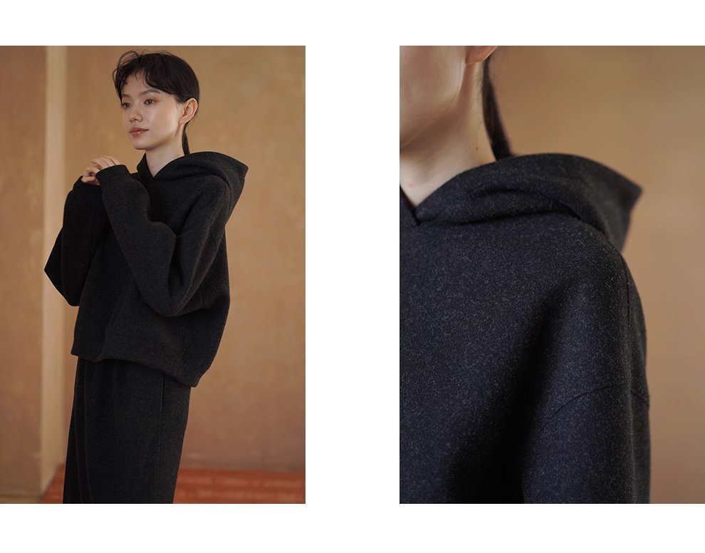 懶人時髦感加厚毛呢感連帽衛衣高腰半身裙顯瘦百搭套裝