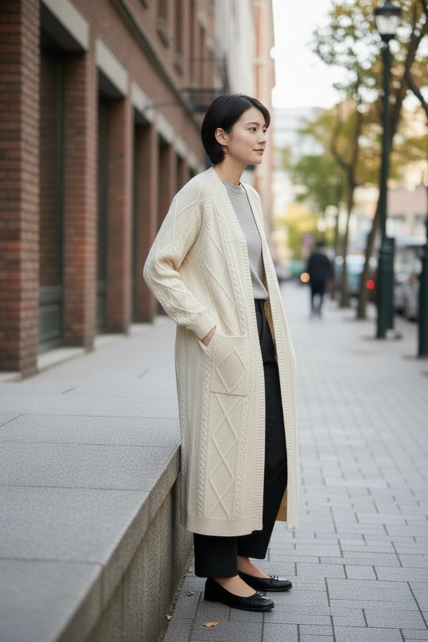 長款針織開衫菱格扭花毛衣外套寬鬆高級感,長款針織開衫菱格扭花毛衣外套寬鬆高級感,5W165020,長款針織開衫菱格扭花毛衣外套寬鬆高級感,慵懶風格,簡約質感