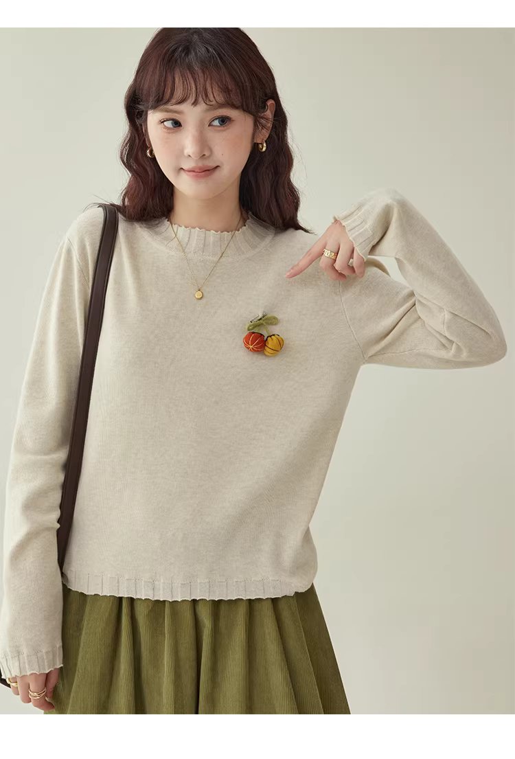 可愛胸針羊毛混紡針織衫女冬季新款慵懶長袖上衣,可愛胸針羊毛混紡針織衫女冬季新款慵懶長袖上衣,HBEW1154,可愛胸針羊毛混紡針織衫女冬季新款慵懶長袖上衣,童趣胸針,羊毛混紡