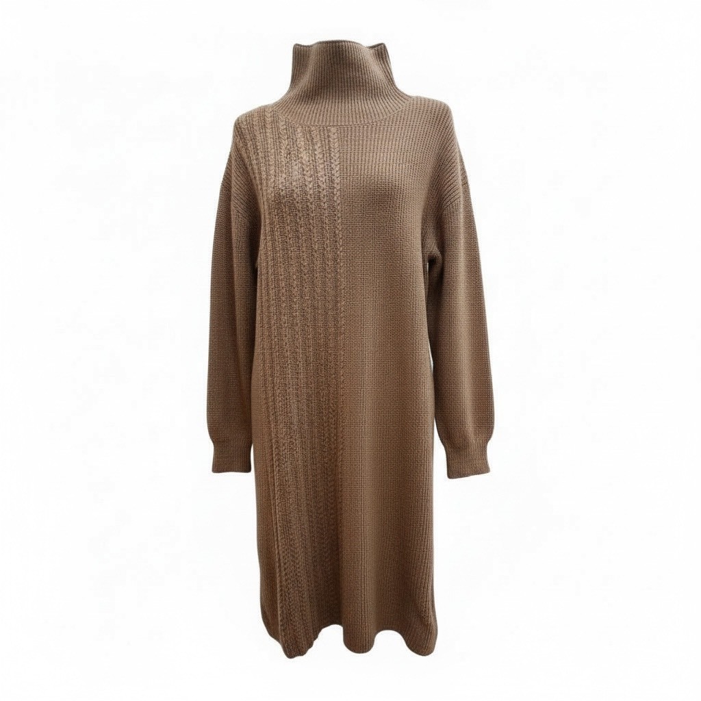 秋冬慵懶半高領長款寬鬆打底毛衣裙過膝針織連身裙,5W167007,秋冬慵懶半高領長款寬鬆打底毛衣裙過膝針織連身裙,修身版型,復古條紋,高領毛衣