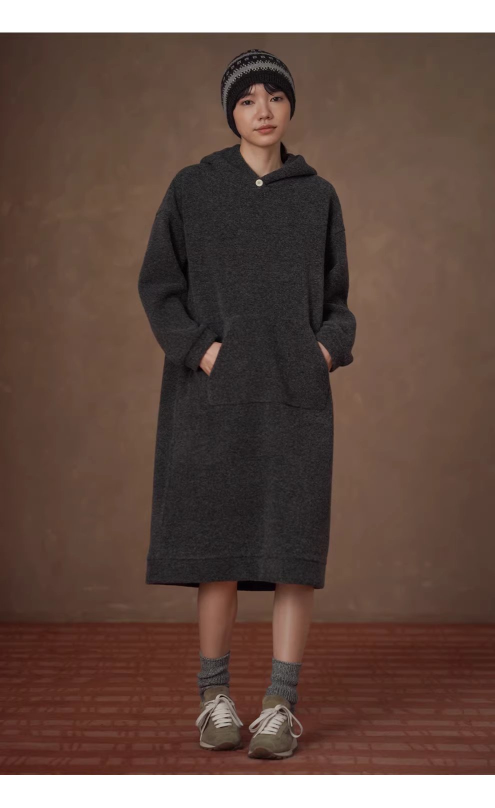 梨形友善羊毛混紡長直筒遮肉顯瘦連帽休閒百搭洋裝,梨形友善羊毛混紡長直筒遮肉顯瘦連帽休閒百搭洋裝,HBEW7064,梨形友善羊毛混紡長直筒遮肉顯瘦連帽休閒百搭洋裝,連帽洋裝,親膚保暖