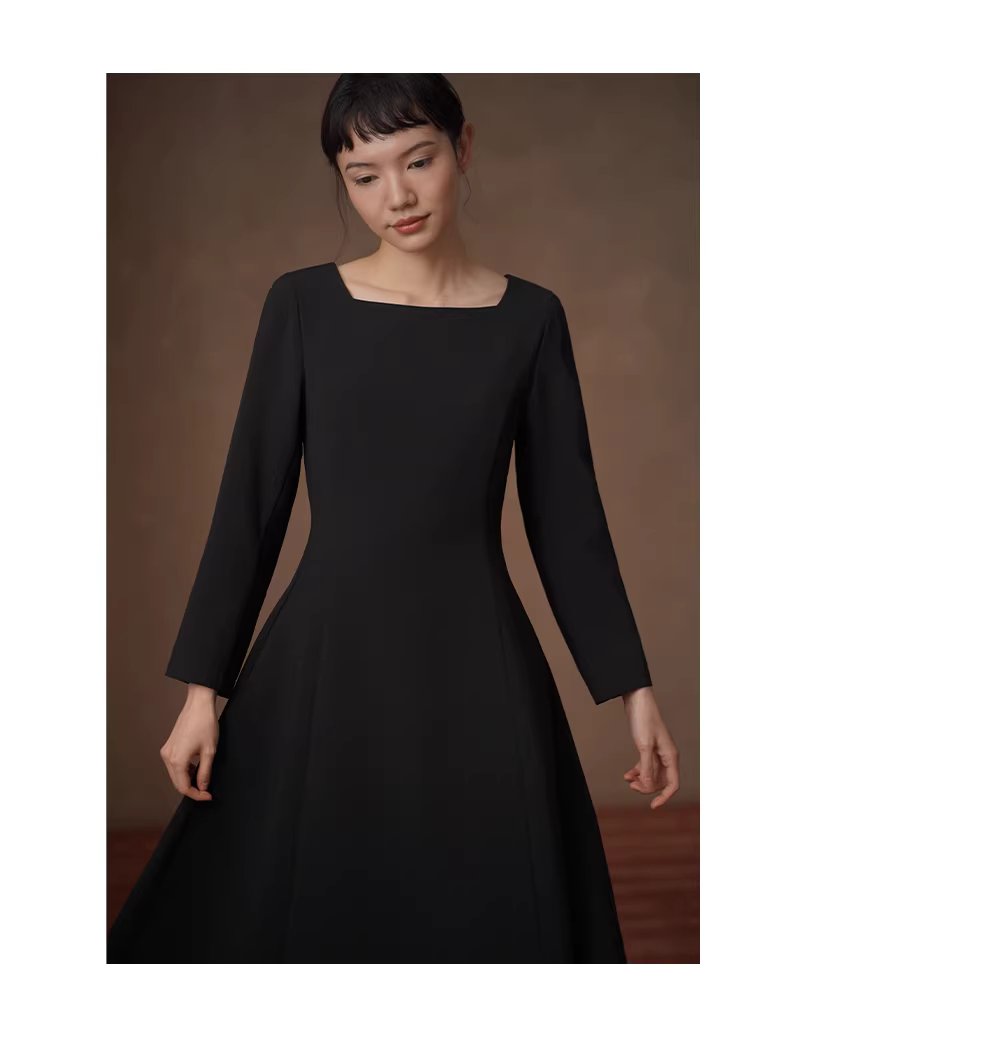 高定級小黑裙抗皺骨感垂順優雅公主線收腰大裙擺洋裝,高定級小黑裙抗皺骨感垂順優雅公主線收腰大裙擺洋裝,HBEW7068,高定級小黑裙抗皺骨感垂順優雅公主線收腰大裙擺洋裝,方領設計,抗皺面料
