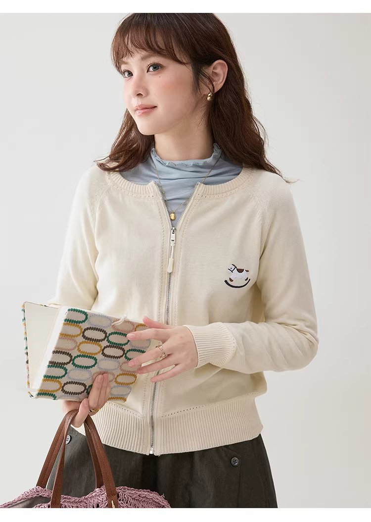 刺繡小馬拉鏈針織開襟衫女26春季新款純棉長袖上衣,刺繡小馬拉鏈針織開襟衫女26春季新款純棉長袖上衣,HBFS5000,刺繡小馬拉鏈針織開襟衫女26春季新款純棉長袖上衣,小馬刺繡,全棉面料