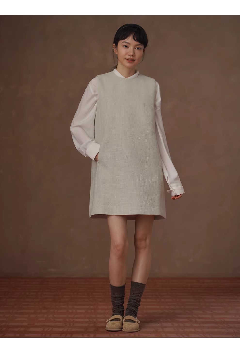 簡約且獨特編織小香肌理圓領直筒顯瘦疊穿背心洋裝女,簡約且獨特編織小香肌理圓領直筒顯瘦疊穿背心洋裝女,HBFS7005,簡約且獨特編織小香肌理圓領直筒顯瘦疊穿背心洋裝女,直筒修身,百搭實穿