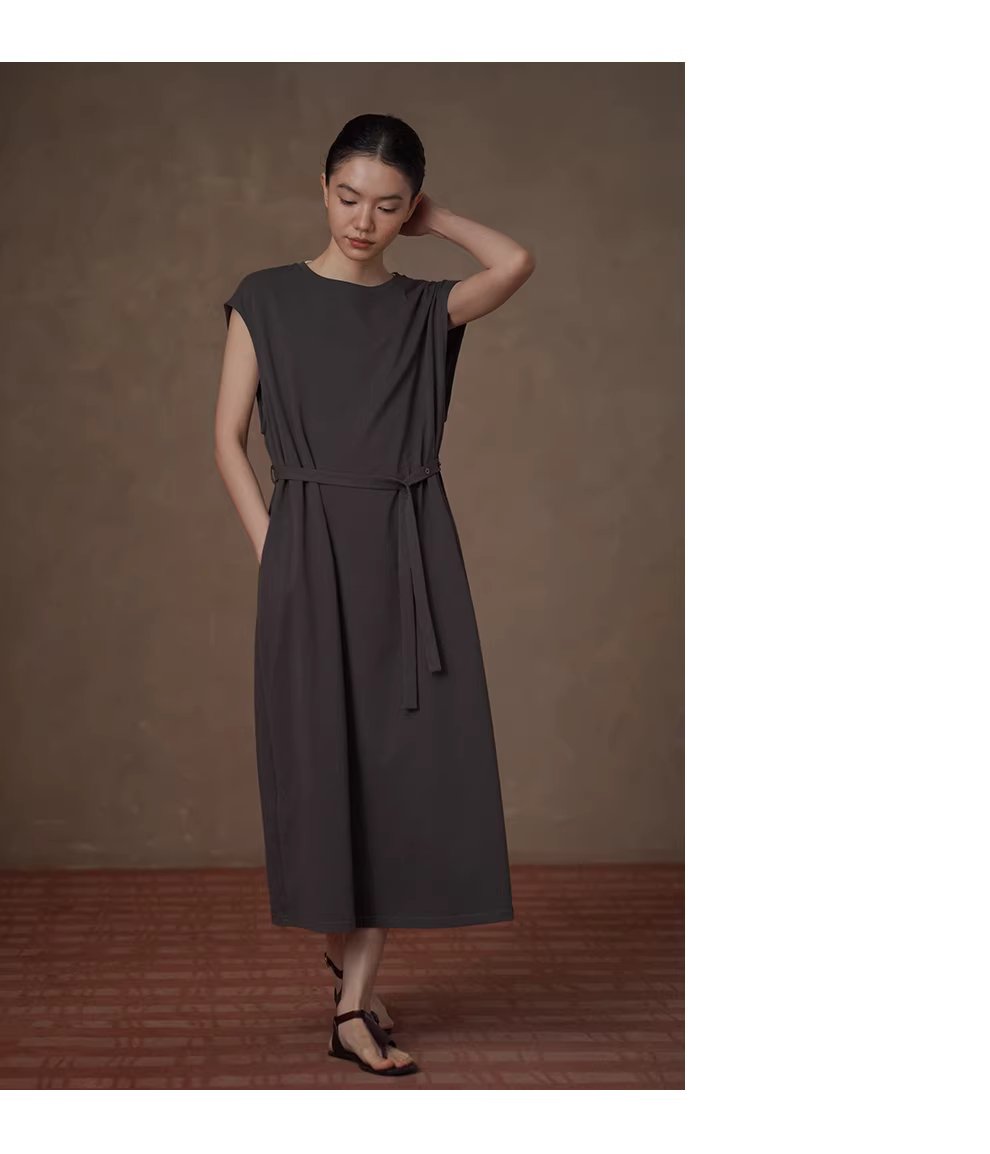 綿柔禪意100棉寬鬆直筒圓領可調式腰帶顯瘦無袖通勤洋裝,綿柔禪意100棉寬鬆直筒圓領可調式腰帶顯瘦無袖通勤洋裝,HBFS7006,綿柔禪意100棉寬鬆直筒圓領可調式腰帶顯瘦無袖通勤洋裝,自然垂墜,簡約大器