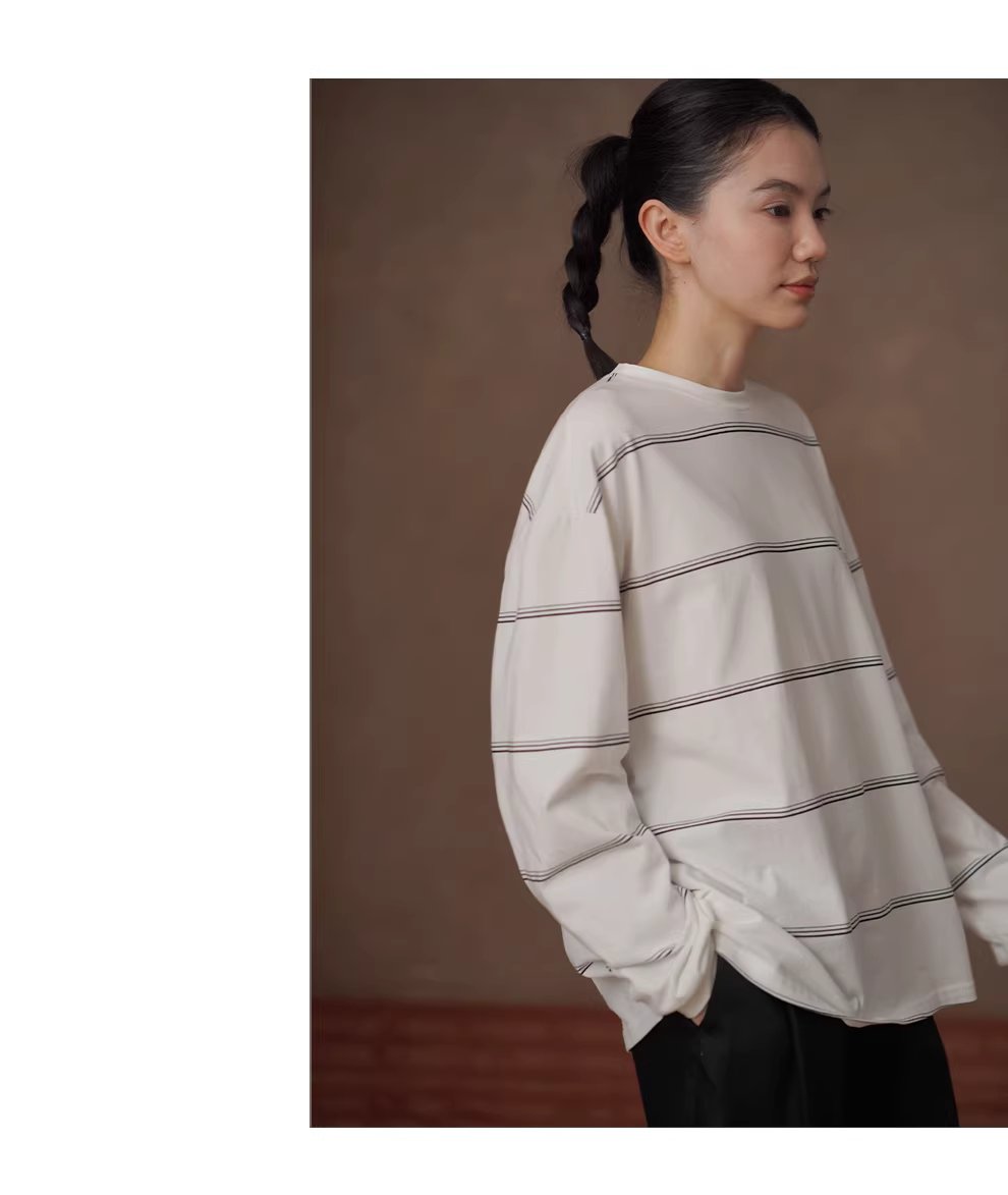 寫生素描鬆弛衛衣慵懶細條紋圓領寬鬆落肩休閒長袖上衣,寫生素描鬆弛衛衣慵懶細條紋圓領寬鬆落肩休閒長袖上衣,HBFS1015,寫生素描鬆弛衛衣慵懶細條紋圓領寬鬆落肩休閒長袖上衣,不易變形,修身實搭