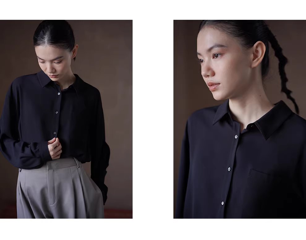 輕盈絲滑雙面雪紡顯瘦垂感落肩基本款簡約翻領通勤襯衫,輕盈絲滑雙面雪紡顯瘦垂感落肩基本款簡約翻領通勤襯衫,HBFS1017,輕盈絲滑雙面雪紡顯瘦垂感落肩基本款簡約翻領通勤襯衫,絲滑垂墜,簡約帥氣