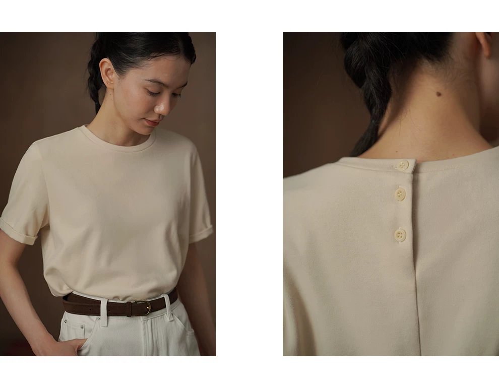 天然高棉親膚柔軟T恤合身直筒H型後領紐帶設計短袖上衣,天然高棉親膚柔軟T恤合身直筒H型後領紐帶設計短袖上衣,HBFS1031,天然高棉親膚柔軟T恤合身直筒H型後領紐帶設計短袖上衣,親膚透氣,剪裁合身