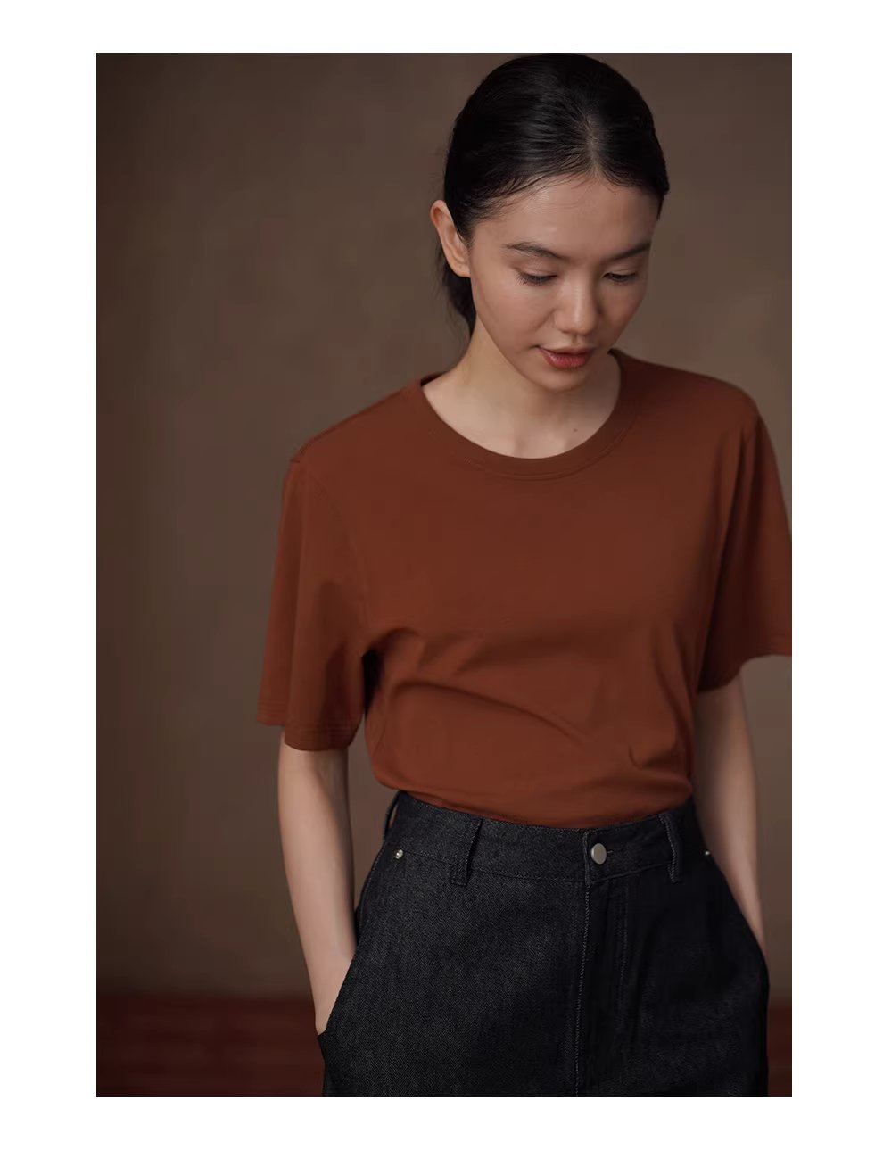 點亮沉悶顯白濾鏡簡約基本款圓領軟糯親膚彈性短袖T恤女,點亮沉悶顯白濾鏡簡約基本款圓領軟糯親膚彈性短袖T恤女,HBFS1038,點亮沉悶顯白濾鏡簡約基本款圓領軟糯親膚彈性短袖T恤女,顯白百搭,暖棕復古