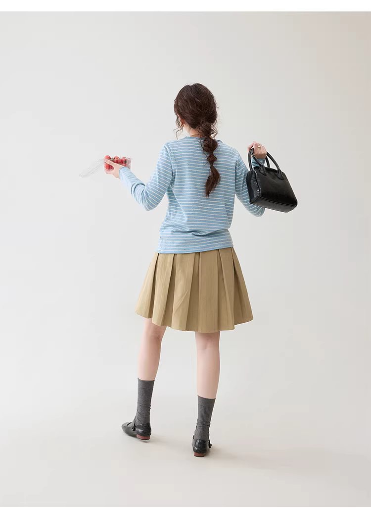 撞色條紋花點捲邊針織衫女春季新款寬鬆長袖上衣,撞色條紋花點捲邊針織衫女春季新款寬鬆長袖上衣,HBFS1043,撞色條紋花點捲邊針織衫女春季新款寬鬆長袖上衣,捲邊衣襬,花點面料