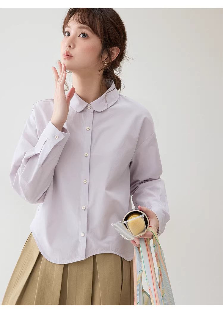 弧形擺娃娃領紫色襯衫女26春季新款減齡長袖上衣,弧形擺娃娃領紫色襯衫女26春季新款減齡長袖上衣,HBFS1046,弧形擺娃娃領紫色襯衫女26春季新款減齡長袖上衣,娃娃領,天絲混棉