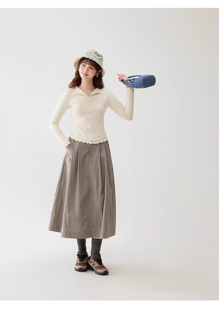 波浪邊弧擺翻v領針織衫女春季新款修身內搭上衣,波浪邊弧擺翻v領針織衫女春季新款修身內搭上衣,HBFS1048,波浪邊弧擺翻v領針織衫女春季新款修身內搭上衣,V型翻領,修身顯瘦