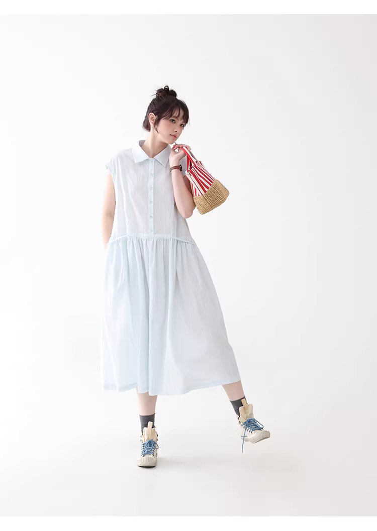 純色繫帶收腰大擺洋裝女26夏季新款polo領長裙,純色繫帶收腰大擺洋裝女26夏季新款polo領長裙,HBFS7017,純色繫帶收腰大擺洋裝女26夏季新款polo領長裙,襯衫洋裝,天絲混棉