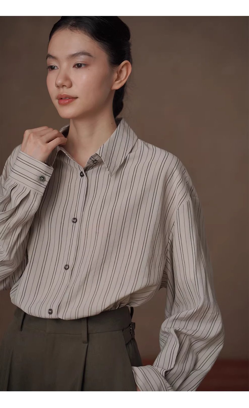 清冷淡人氛圍透氣品質色織條紋寬鬆垂感顯瘦長袖襯衫女,清冷淡人氛圍透氣品質色織條紋寬鬆垂感顯瘦長袖襯衫女,HBFS1064,清冷淡人氛圍透氣品質色織條紋寬鬆垂感顯瘦長袖襯衫女,挺版抗皺,寬鬆落肩