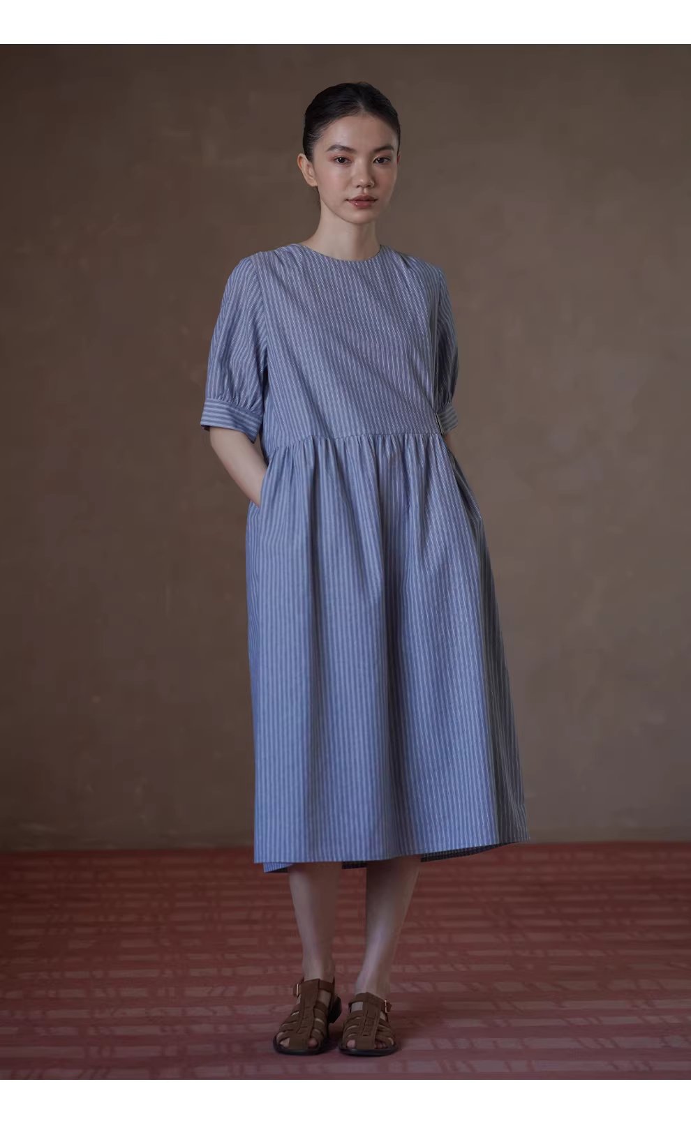 海上環遊記洋裝清新顯瘦豎條紋圓領短袖遮肉長裙,海上環遊記洋裝清新顯瘦豎條紋圓領短袖遮肉長裙,HBFS7023,海上環遊記洋裝清新顯瘦豎條紋圓領短袖遮肉長裙,純棉親膚,簡約慵懶