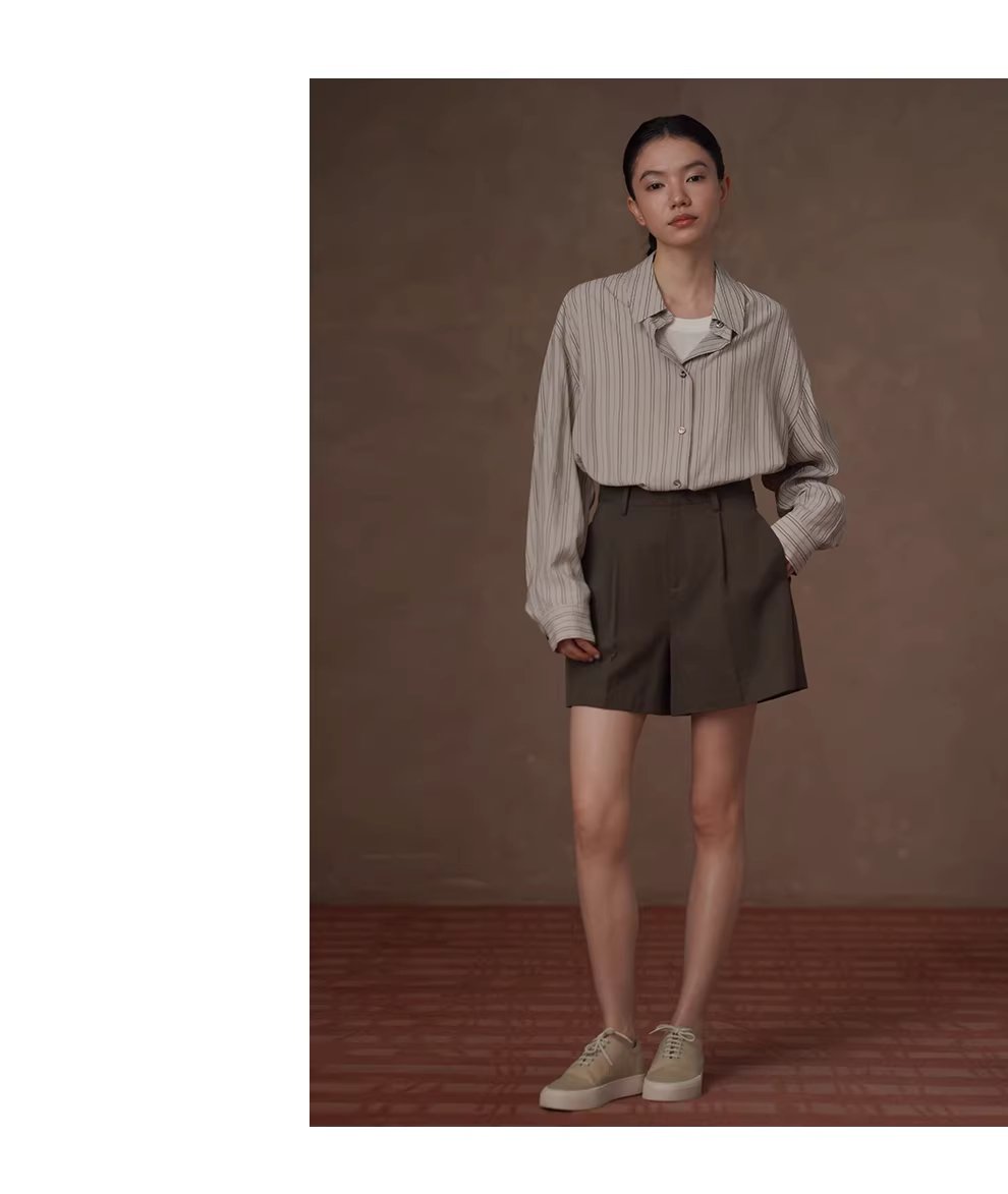 舒適挺括萊賽爾棉混紡高腰顯瘦百搭A字基本款休閒短褲女,舒適挺括萊賽爾棉混紡高腰顯瘦百搭A字基本款休閒短褲女,HBFS3016,舒適挺括萊賽爾棉混紡高腰顯瘦百搭A字基本款休閒短褲女,立體壓褶,腰圍調節