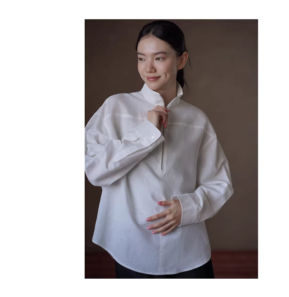 天然呼吸感亞麻棉半開門襟立領寬鬆長袖簡約顯瘦襯衫女,天然呼吸感亞麻棉半開門襟立領寬鬆長袖簡約顯瘦襯衫女,HBFS1075,天然呼吸感亞麻棉半開門襟立領寬鬆長袖簡約顯瘦襯衫女,俐落幹練,半開拉鍊