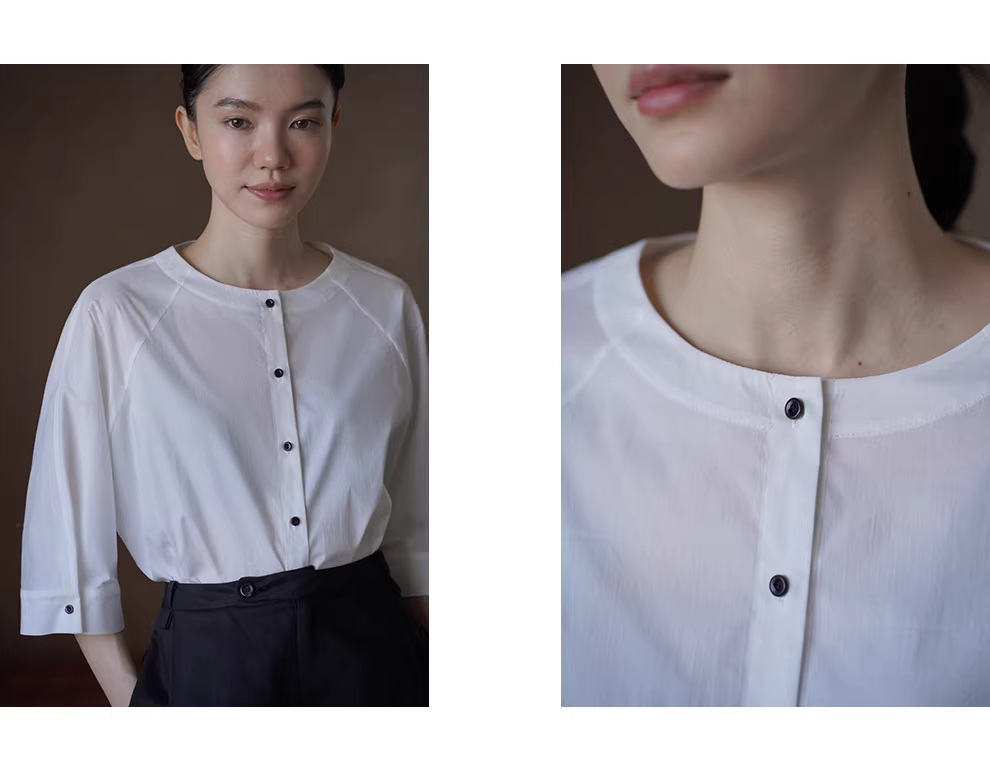 通勤天菜白襯衫圓領撞色紐扣插肩袖顯瘦寬鬆簡約上衣女,通勤天菜白襯衫圓領撞色紐扣插肩袖顯瘦寬鬆簡約上衣女,HBFS1077,通勤天菜白襯衫圓領撞色紐扣插肩袖顯瘦寬鬆簡約上衣女,舒適實穿,撞色扣子