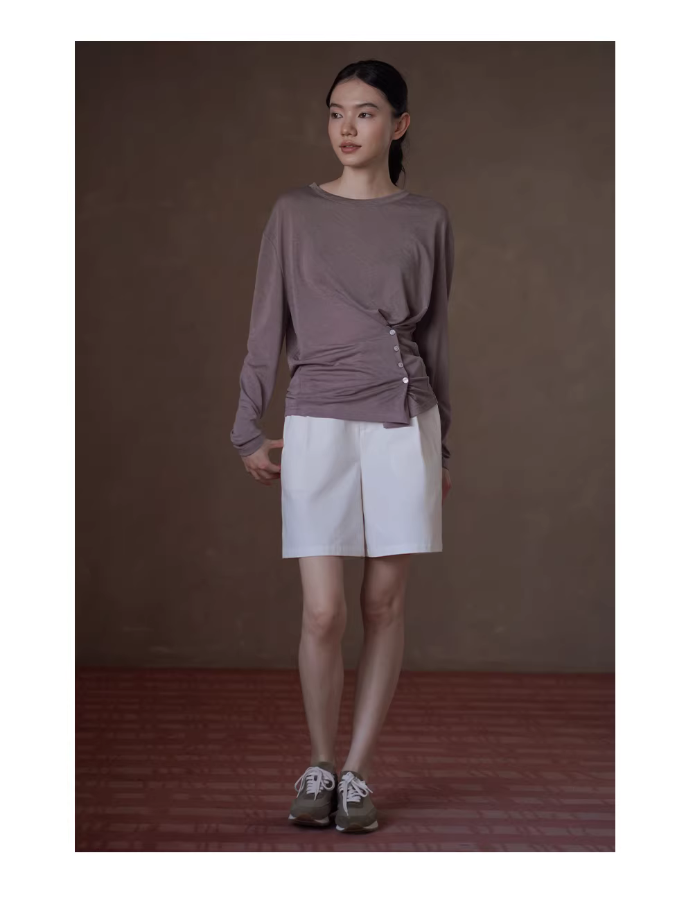 霧感夏意透氣涼爽萊賽爾混紡長袖T恤紐扣收腰顯瘦上衣女,霧感夏意透氣涼爽萊賽爾混紡長袖T恤紐扣收腰顯瘦上衣女,HBFS1078,霧感夏意透氣涼爽萊賽爾混紡長袖T恤紐扣收腰顯瘦上衣女,鈕扣收腰,舒適透氣